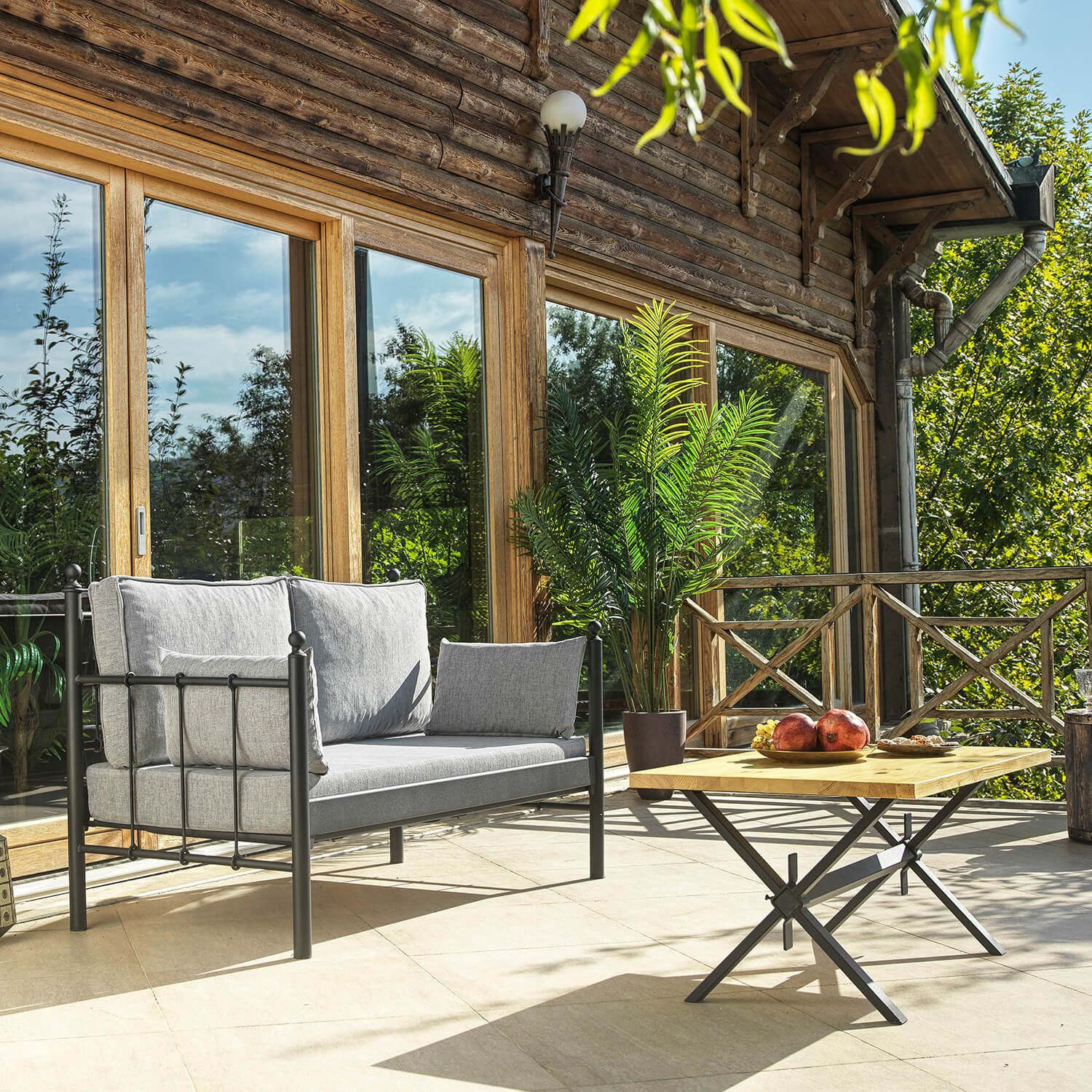 Puutarhasohva Linento Garden Lalas, 2-istuttava, musta/harmaa