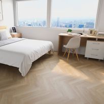 Vinyylilankku Check Floors Check One Herringbone 2074H Prenzlau Oak, vaaleanruskea, integroitu askeläänieriste, Verkkokaupan poistotuote