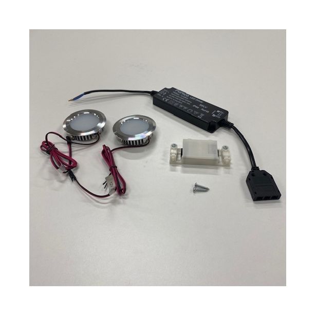 LED-spottivalo Hafa, ø 55mm, 1.65W, IP44, kromi, 2kpl + muuntaja