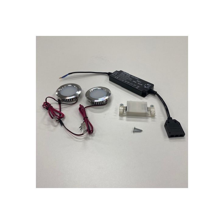 LED-spottivalo Hafa, ø 55mm, 1.65W, IP44, kromi, 2kpl + muuntaja