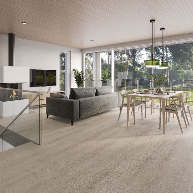 Vinyylikorkki Karitma Hydrowood 5010 Oak Safien, vaaleanharmaa