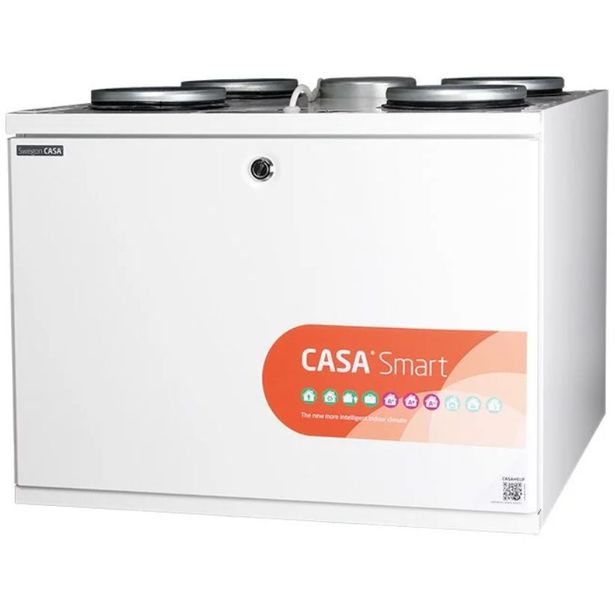 Ilmanvaihtokone lämmöntalteenotolla Swegon Casa W4 Smart xs Abp RH, alle 100m2, 10-100l/s, kosteutusautomatiikka, eri kätisyyksiä