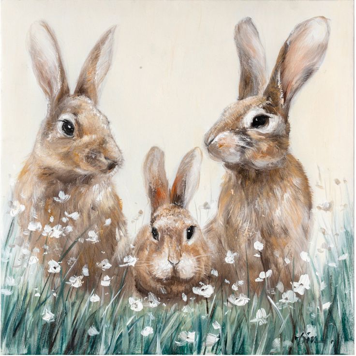 Oil painting 60x60xcm, rabbit's family