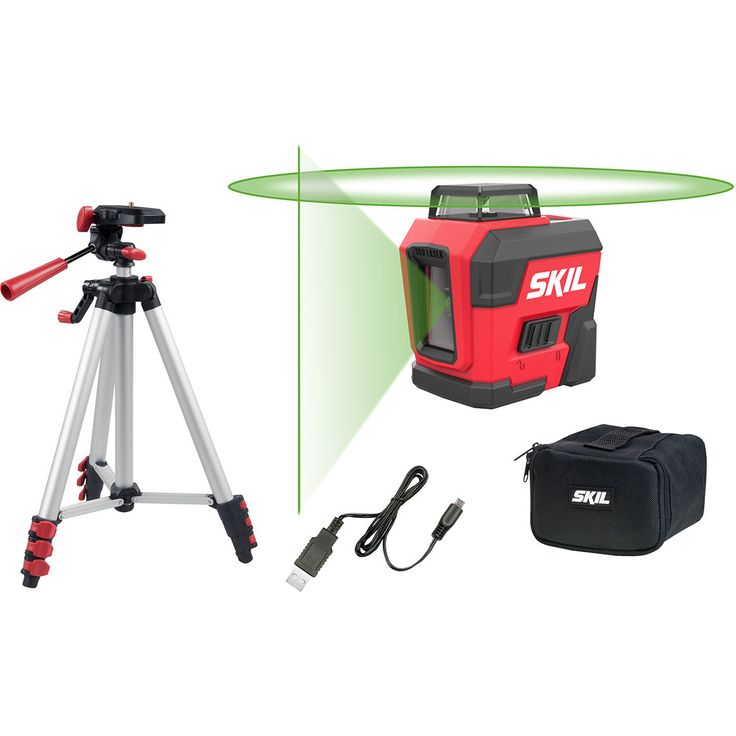 Ristilinjalaser Skil 1961 DA 360°, vihreä, USB-ladattava + laukku