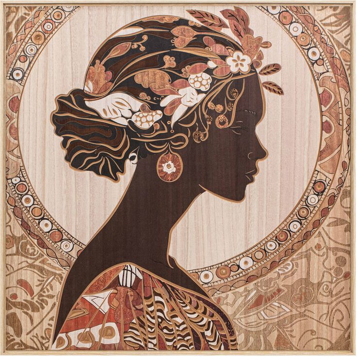 Wood wall art 80x80cm, lady-1