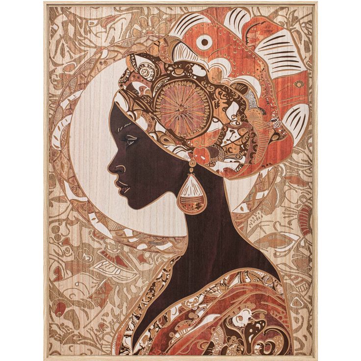 Wood wall art 60x80cm, lady-2
