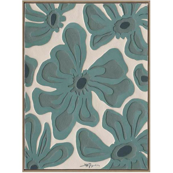 Painting with frame 60x80cm,  green flowers