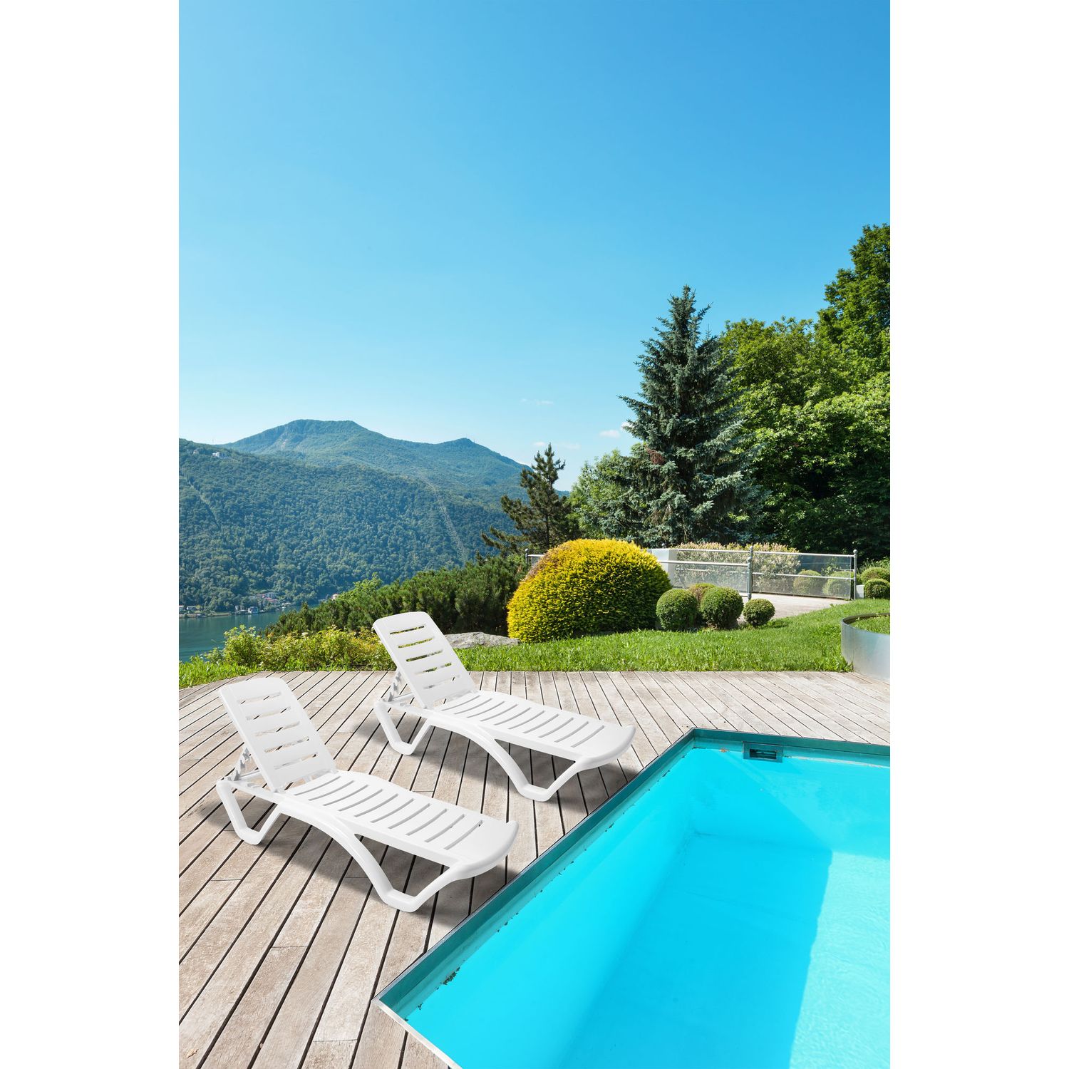 Aurinkotuoli Linento Garden Modern Chaise Lounge, muovi, valkoinen