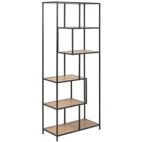 Hylly Home4You SEAFORD 77x35xK185 cm, villi tammi/musta, ruskea