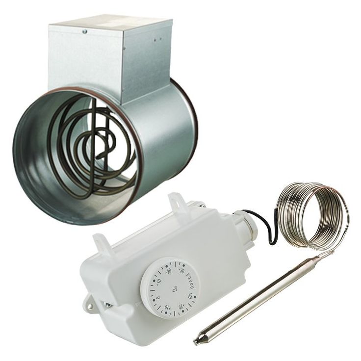 Kanavalämmitin Airsec NK 160-1.2-1, 160 mm / 1.2 kW + Termostaatti Airsec F-3000