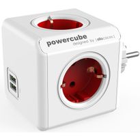 Pistorasia Allocacoc PowerCube Original USB, 4-osainen + 2 x USB, punainen/valkoinen