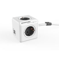 Jatkojohto Allocacoc PowerCube Extended USB, 1.5m, 4-osainen + 2xUSB-A, harmaa/valkoinen