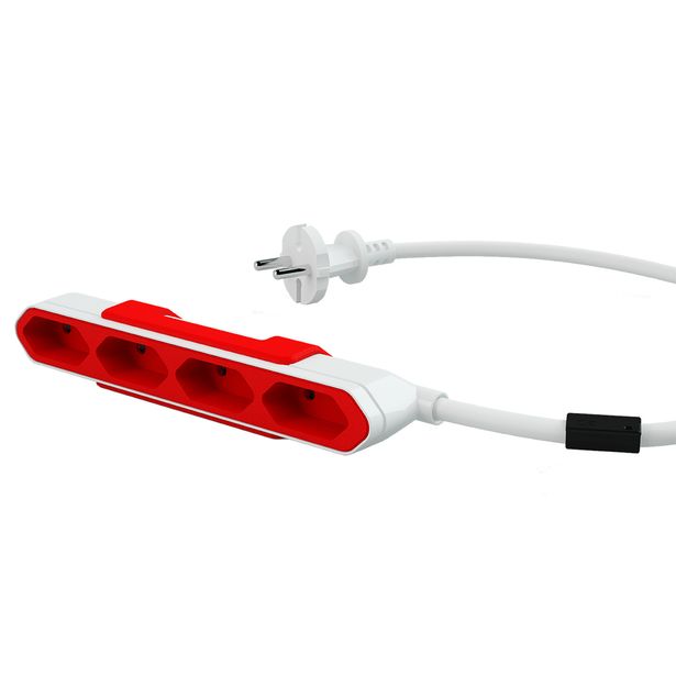 Jatkojohto Allocacoc PowerBar, 1,5m, 4-osainen, punainen/valkoinen