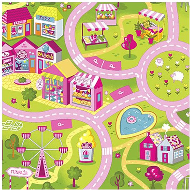 Lastenhuoneen matto Sweet Town Liikenne eri kokoja
