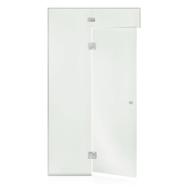 Saunan lasiseinä Andres Glass, ovi, lisäpala, korkea ikkuna, saranat keskellä