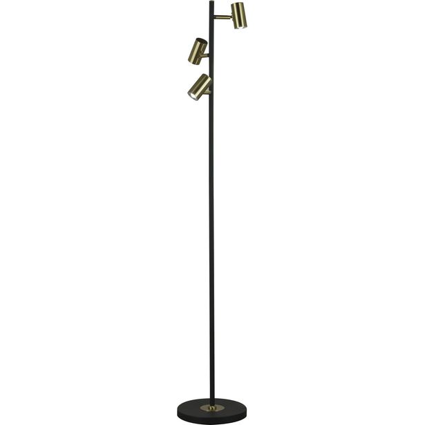 LED-lattiavalaisin Aneta Lighting Gusto, 3-osainen, himmennettävä, musta/mattamessinki