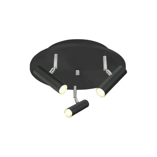 Kattospotti Aneta Lighting Artic, 3-osainen, pyöreä, musta/teräs