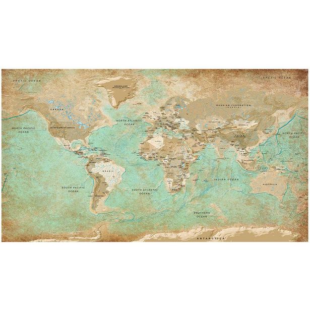 Sisustustarra Artgeist Turquoise World Map II, 280x490cm