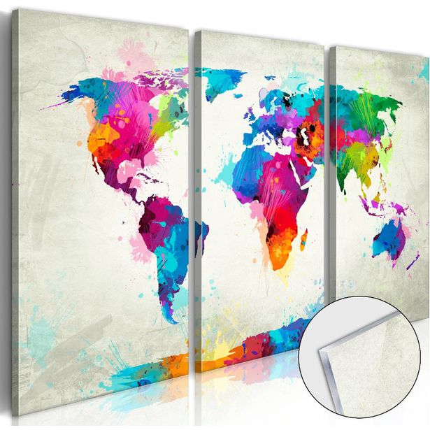 Akryylilasitaulu Artgeist World Map: An Explosion of Colours, eri kokoja