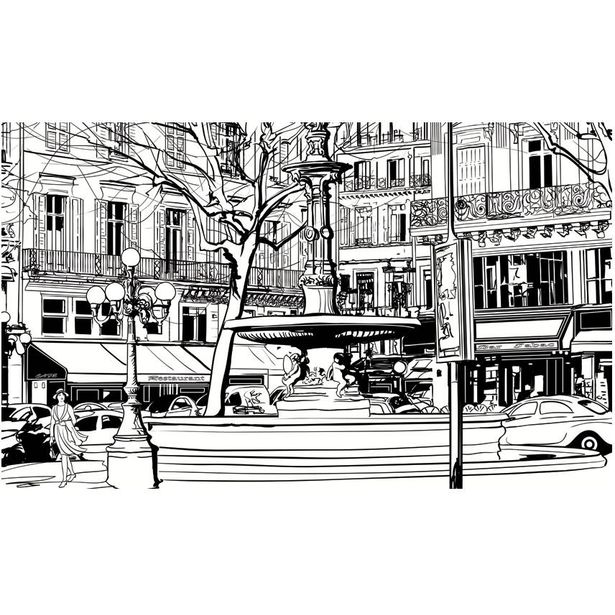 Kuvatapetti Artgeist Sketch of parisian fountain, 270x450cm