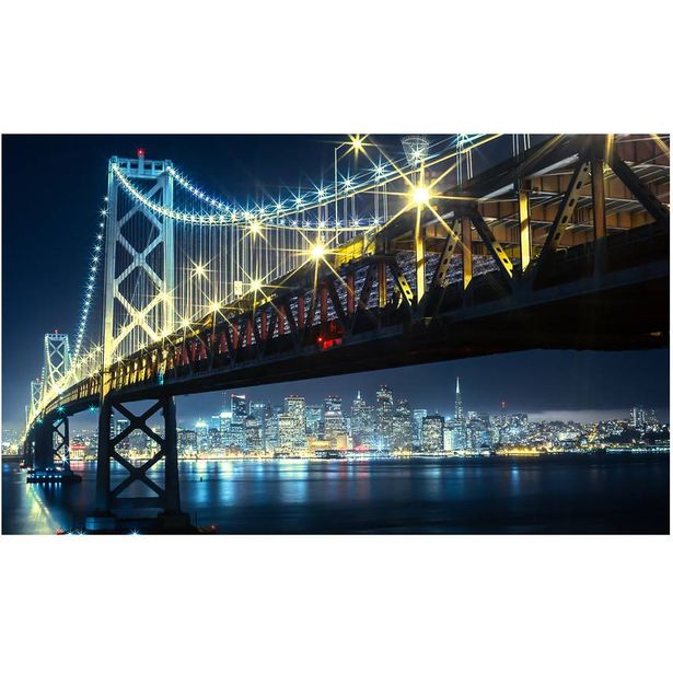 Kuvatapetti Artgeist Bay Bridge yöllä, 270x450cm