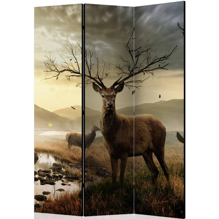 Sermi Artgeist Deers by mountain stream, 135x172cm