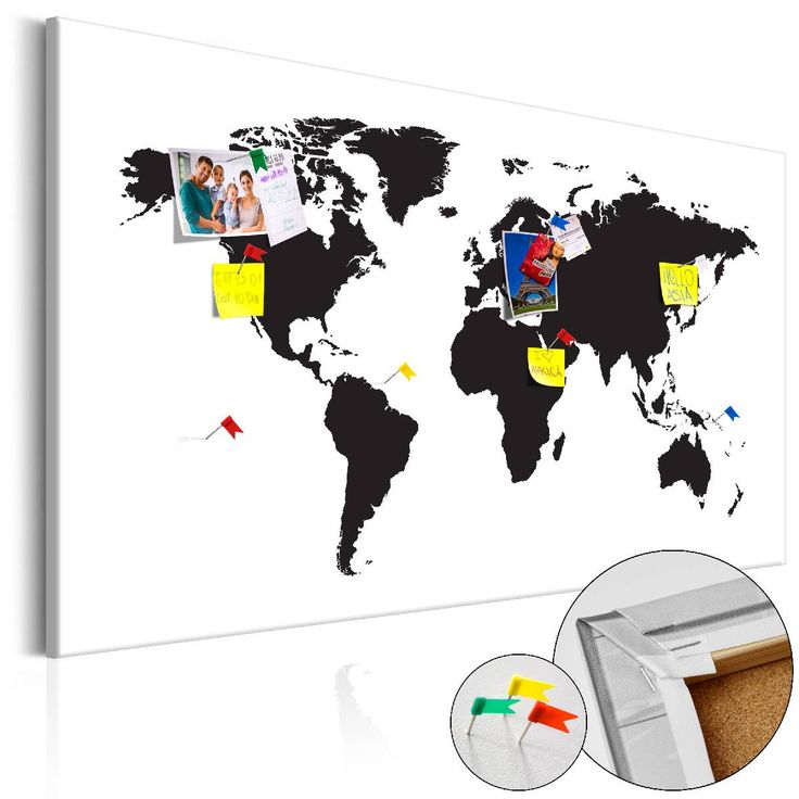 Korkkitaulu Artgeist World Map: Black & White Elegance, eri kokoja