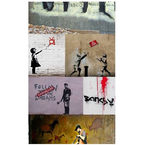 Tapetti Artgeist Banksy - a collage, 50x1000cm