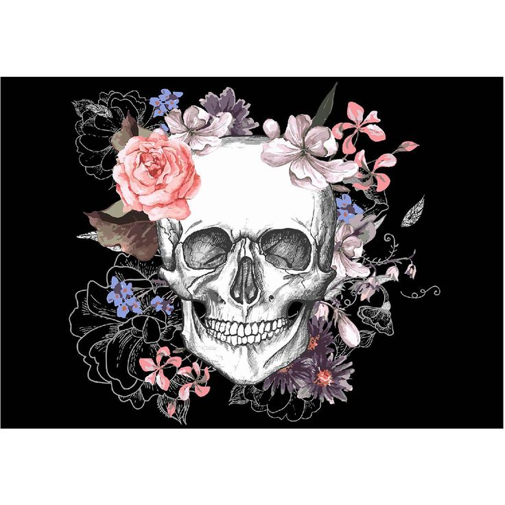 Sisustustarra Artgeist Skull and Flowers, eri kokoja