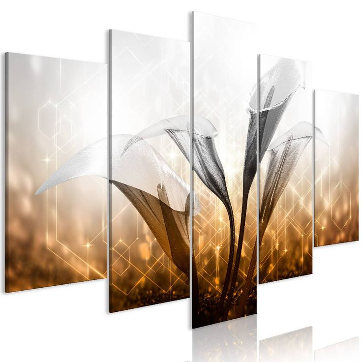 Taulu Artgeist Floral Quartet Golden 5-osainen leveä eri kokoja