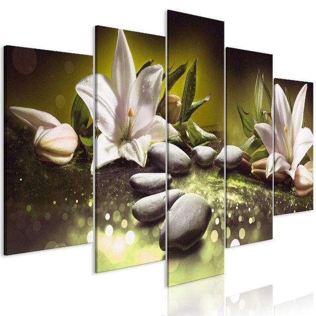 Taulu Artgeist Lilies and Stones Green 5-osainen leveä eri kokoja