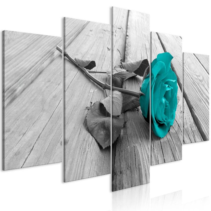 Taulu Artgeist Rose on Wood Turquoise 5-osainen leveä eri kokoja