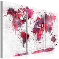 Canvas-taulu Artgeist World Map: Red Watercolors, 3-osainen, eri kokoja