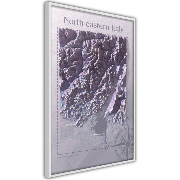 Juliste Artgeist Isometric Map: North-Eastern Italy, kehyksillä, eri kokoja