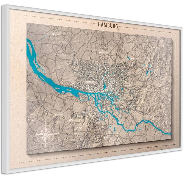 Juliste Artgeist Isometric Map: Hamburg, kehyksillä, eri kokoja