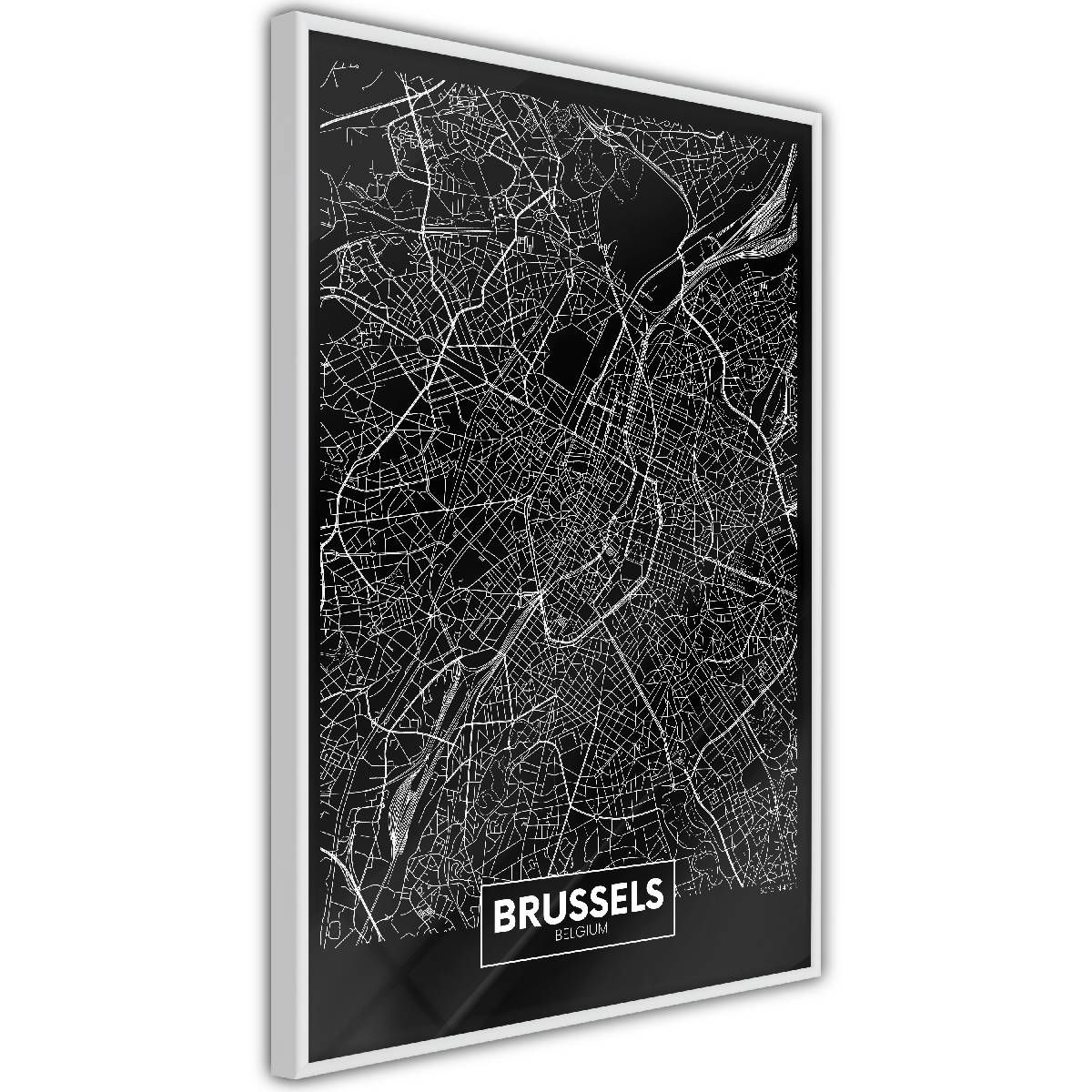Juliste Artgeist Dark Map of Brussels, kullanvärinen kehys, 45x30cm