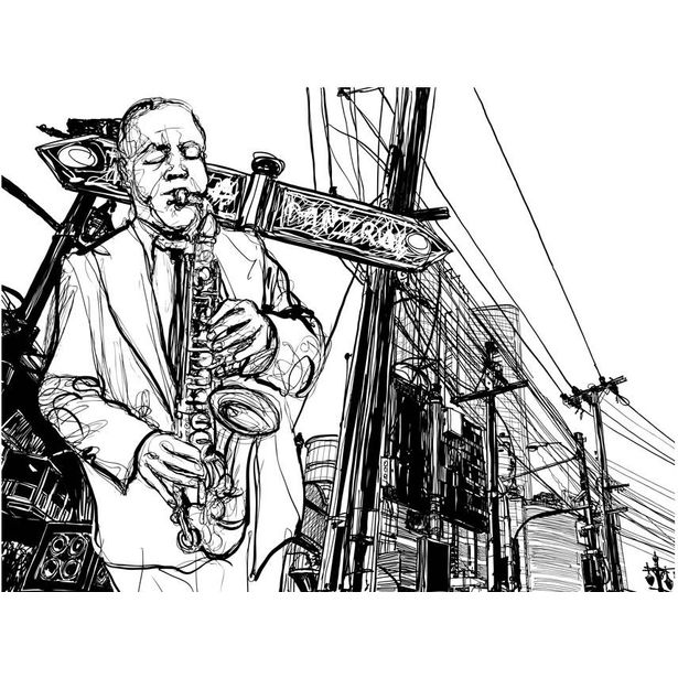 Kuvatapetti Artgeist Saxophone recital on Broadway, eri kokoja