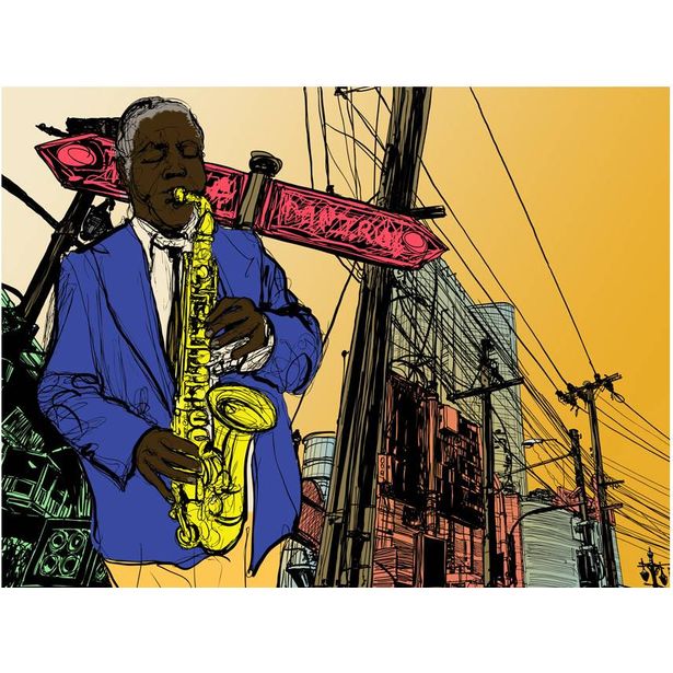 Kuvatapetti Artgeist Saxophonist in New York, eri kokoja