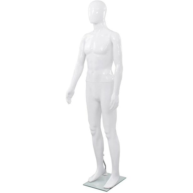 Aidon kokoinen miesmallinukke lasijalustalla 185cm