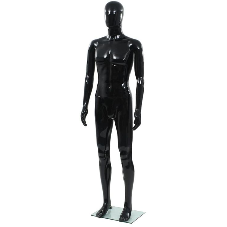 Aidon kokoinen miesmallinukke lasijalustalla musta 185 cm