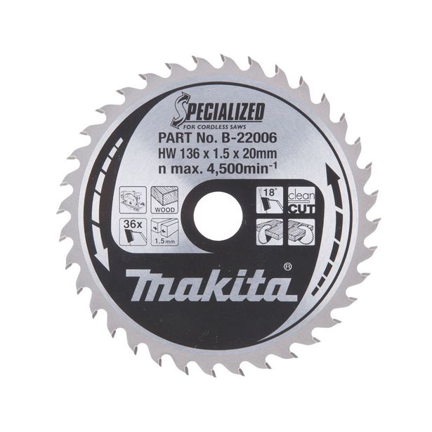 Pyörösahanterä Makita Specialized B-21006, 136x20x1.5mm, 36T