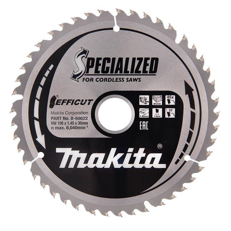 Pyörösahanterä Makita Efficut Specialized B-68622, 190x30x1.45mm, 45T