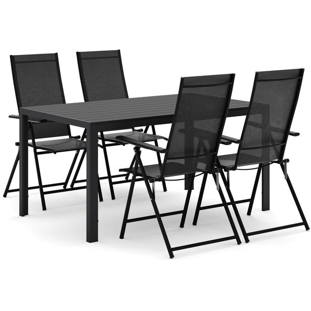 Siri suorakulmainen ulkopöytä 150 cm, mukana 4 Sanna ulkotuolia