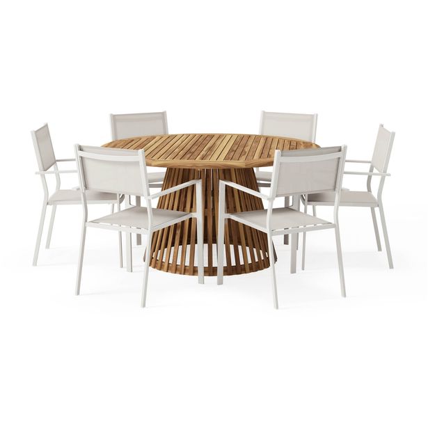 Lakenview Pyöreä Ruokapöytä 150 cm ja 6 Las Vegas Käsinojatuolit