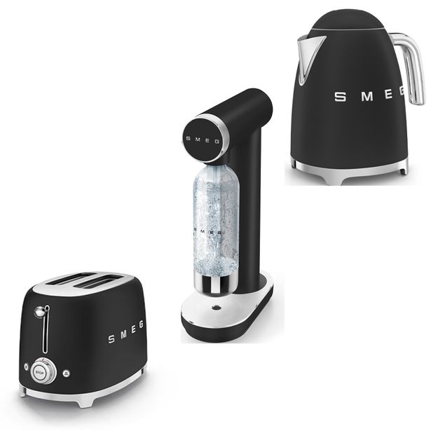 Tuotepaketti Smeg - hiilihapotuslaite, leivänpaahdin TSF01 ja vedenkeitin KLF03 1,7 l, mattamusta