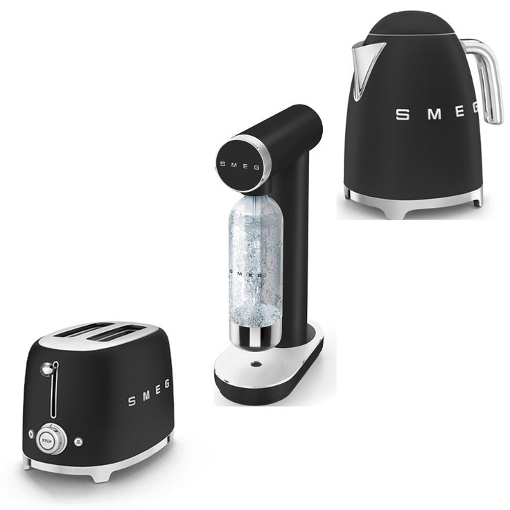 Tuotepaketti Smeg - hiilihapotuslaite, leivänpaahdin TSF01 ja vedenkeitin KLF03 1,7 l, mattamusta