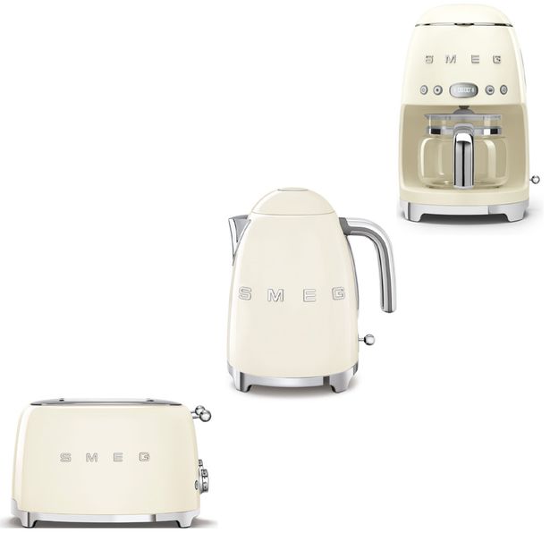 Tuotepaketti Smeg - vedenkeitin KLF03 1,7 l, leivänpaahdin TSF03 ja kahvinkeitin, beige
