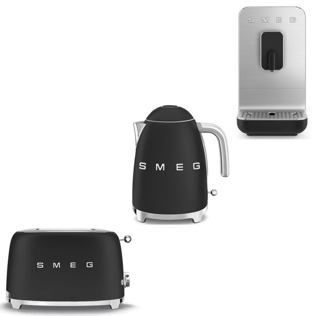 Tuotepaketti Smeg - leivänpaahdin TSF01, vedenkeitin KLF03 1,7 l ja espressokone BCC11, musta
