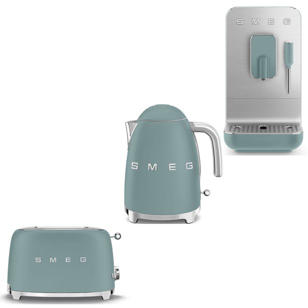 Tuotepaketti Smeg - leivänpaahdin TSF01, vedenkeitin KLF03 1,7 l ja espressokone BCC12, vihreä