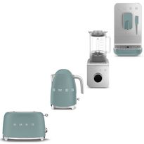 Tuotepaketti Smeg - leivänpaahdin TSF01, vedenkeitin KLF03 1,7 l, espressokone BCC12 ja tehosekoitin BLC02, vihreä